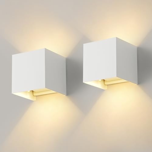 WILON Wandleuchte Aussen, 2 Stück Wandlampe Innen Weiß, G9 LED Indirekte Beleuchtung Wohnzimmer, IP65 Wasserdicht, Einstellbarer Lichtstrahl, Aussenlampe Wand, Wandbeleuchtung für Schlafzimmer Flur