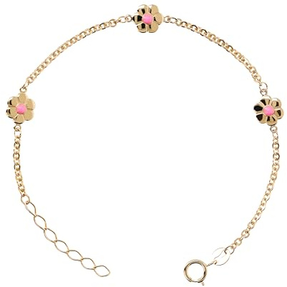 MILOR Bracciale con ciondoli a fiori in Oro 9Kt – Braccialetto ipoallergenico con chiusura a moschettone – Gioielli donna made in Italy – Regalo per compleanni, anniversari, festa della mamma