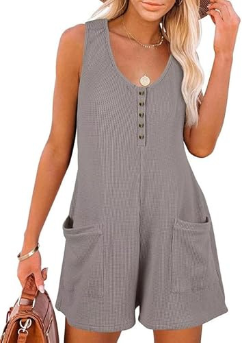 Sukiglam Salopette Donna Estiva Tuta Corta Senza Manica Scollo a V Casual Allentata Jumpsuit con Tasche Pezzo Unico Gamba Larga Tute Elegante Pagliaccetto Spiaggia Vacanza Outfit