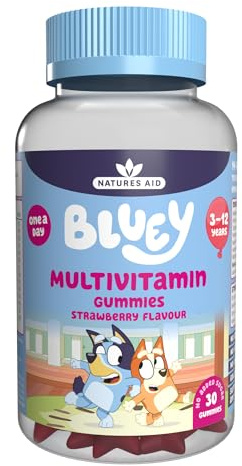 Bluey Kids Multivitamin Gummies - 14 Essential Vitamins & Minerals to Support Growing Bodies, Immunity & Tiredness - Strawberry, No Added Sugar, Vegan, Gluten Free - 30 Gummys for Children Ages 3-12