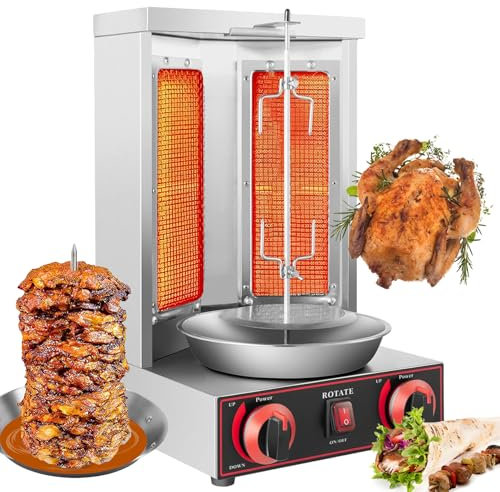 Machine à Shawarma, Doner Kebab Gril, Rôtissoire Gyroscopique Verticale Au Gaz Propane avec 2 Brûleurs, Cuisson pour Shawarma Turc, Dinde Rôtie à L'américaine, Barbecue de Tacos Mexicains,220V