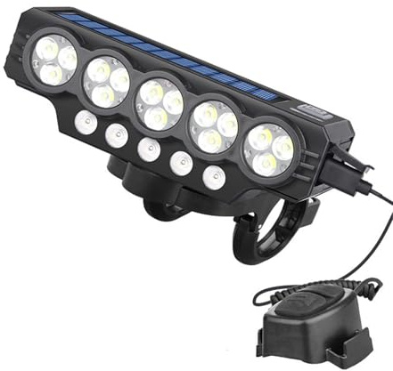 MARCBUSE Faro solar para bicicleta, linterna frontal brillante para bicicleta, con bocina, recargable, con bocina