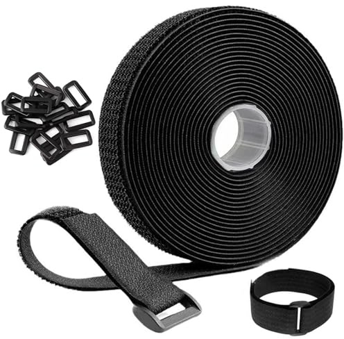 5 m x 2 cm kardborrband med 25 spänne, dubbelhäftande kardborreband, fri klipplängd, kardborreband, återförslutningsbart, brett kardborreband, för kabelorganisering, slangar