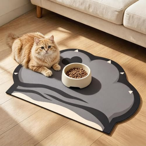 JanYoo 60 X 40 cm Napfunterlage Hund Katzen Groß, Futternapf Unterlage rutschfeste Saugfähige Katzennapf Futtermatte Katze Hundenapf Matte Futterunterlage für Hunde und Katzen(Schwarze Klaue)