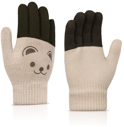 LJCZKA Söta vinterhandskar för barn, stickade barnhandskar, liten termisk varm handske för flickor pojkar, Kaki brun, en storlek