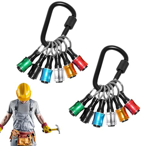 12Pcs 1/4in Hex Shank Screwdriver Bits Holder Keychain, Drill Bit Organizer | Lightweight Drill Bit Holder with Black Carabiner, Heavy Duty Keychain for Impact Driver Nut Extension Bar