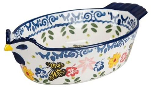 Plat de cuisson en céramique, cocotte vintage à motif papillon et fleur avec poignées, ustensiles de cuisson en céramique en forme poulet pour la cuisine, les gâteaux, le dîner