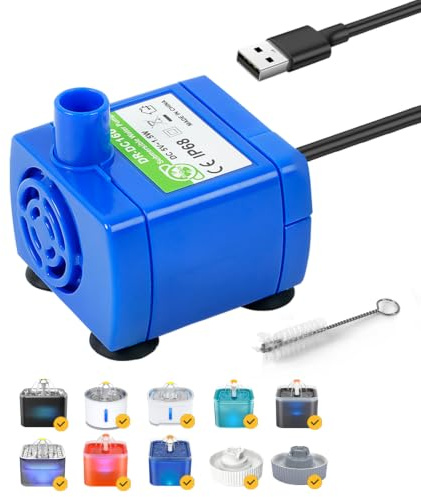 IP68 DR-DC160 Ersatzpumpe für Katzentrinkbrunnen, Katzenbrunnen Pumpe für Katzen Trinkbrunnen, Ultraleise Pumpe mit Reinigungsbürste