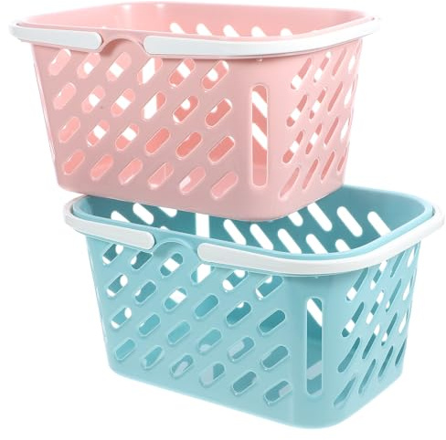 MUELODSIC 2 pezzi Cestini Portaoggetti in Plastica con Doppio Manico Organizer Ventilato per Cucina Bagno e Dispensa Design per Scolatura Rapida per Riporre Frutta Verdura e Prodotti da
