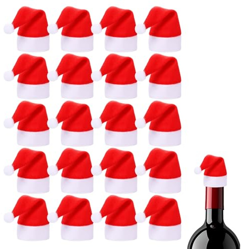 20 Stück Mini Weihnachtsmützen,Kleine Weihnachtsmützen,Mini Nikolausmütze für Flaschen,Weihnachtsmütze Klein,Flaschen Deko Weihnachten,Zubehör für Diy Basteln,Party Tischdekoration für Weihnachtsdeko