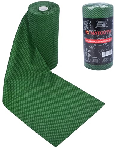 Microfibre Cleaning Cloths Roll 50-Pack Reusable Paper Towels for Car Wash Supplies Ultra Absorbent Kitchen Dish Rags House Window Cleaning Cloths Lint Free Tear away (Emerald-Green checkered pattern)