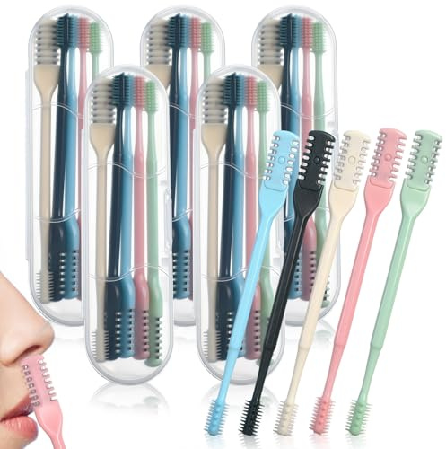 Lanties 25 Pcs 2-in-1 Nasal Hair Cutter Travel Double Sided Nose Hair Trimmer for Women Men Portable 360° Rotating Manual Nose Nasal Knife Soft Cleaning Brush with Box Travel Package Multicolor