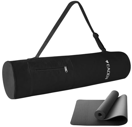 Yogamatten-Tasche in zylindrischer Form mit verstellbarem Riemen, Yoga-Tasche mit Reißverschluss und 1 Tasche für Damen, Schwarz, Größe S