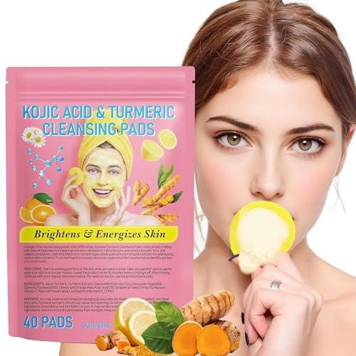 Curcuma Kojic Acid Pads Viso 40 Pezzi – Dischetti Detergenti ed Esfolianti con Acido Kojico – Illuminanti, Anti-Macchie e Uniformanti – Adatti a Tutti i Tipi di Pelle