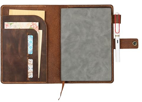 A5 Leder Organizer, handgenähte Schreibmappe mit Kartenfächern | A5 Leder Organizer aus Vollnarbenleder, Notizbuch Cover, Kartenfächer, Dokumentenmappe, handgenäht, Vintage Stil