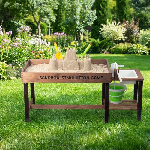 WOODENFUN Matschküche Outdoor, Sandkastenset mit Spüle Eimer Schaufeln ab3 (Naturholzfarbe)