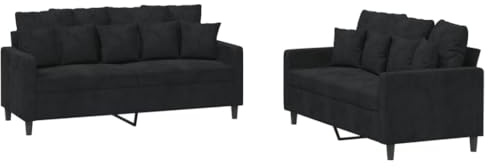 Qifoedo 2-TLG. Schwarze Samt-Sofagarnitur 138 x 77 x 80 cm Modernes Wohnzimmer-Set mit dick gepolsterten Kissen Klein & platzsparend für Living Room Balkon & Jugendzimmer