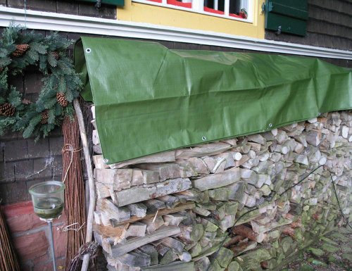 NOOR Telo di Copertura in Legno Easy 90 g/m², ca. 1,50 x 6 m, Verde, Impermeabile, per Legna da ardere, Durevole Telo Protettivo con Occhielli