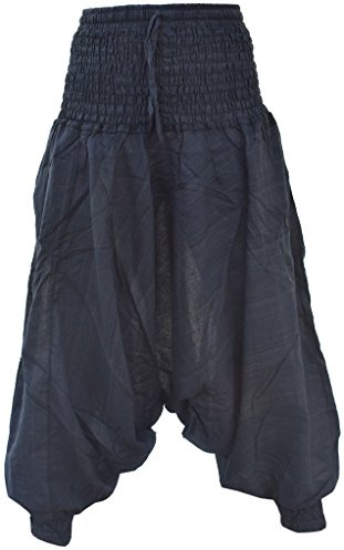 Little Kathmandu - Pantalones sencillos con tiro holgado tipo harem y cintura elástica con múltiples capas para mujer negro negro Talla única