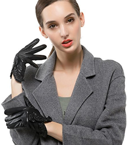 Nappaglo Damen Italien Nappa Leder Handschuhe Handgelenk Kurven Einfach Fahren Ungefüttert Touchscreen Handschuhe (M (Umfang der Handfläche:17.8-19.0cm), Schwarz(Non-Touchscreen))