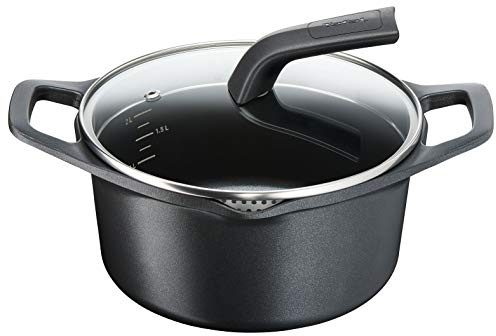 Tefal Aroma - Cacerola de 20 cm aluminio fundido y tapa, antiadherente titanio, con picos vertedores y asa auxiliar, apta para todo tipo de fuegos incluso inducción y horno