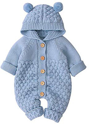 Baby stramplare med huva nyfödda flickor pojkar stickade Onesies varm pullover overall Outfits