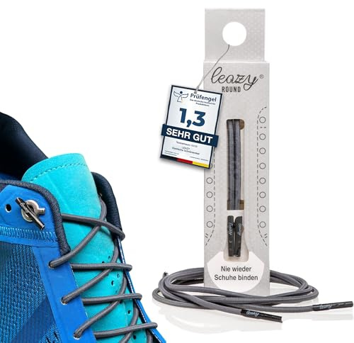 leazy Lacci elastici rotondi rotondi da agganciare, in gomma, senza legatura, vestibilità perfetta e tenuta stabile per lo sport e il tempo libero, grigio scuro, S: (Bis 4 Ösen pro Seite)