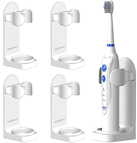 simpletome Zahnbürstenhalter Wandmontage abnehmbare elektrische Zahnbürste Einstellbarer Zahnpasta-Organizer Badezimmer-Halterung Aufbewahrungs-Set 4 Stück (Weiß)