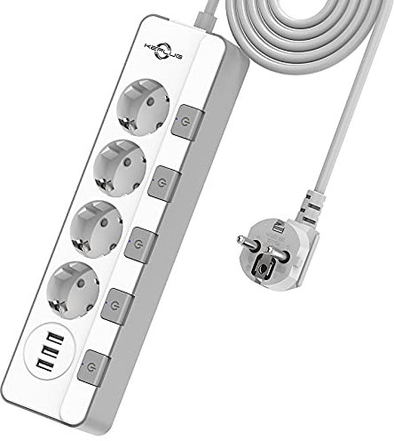 Steckdosenleiste überspannungsschutz(4000W 16A),KEPLUG Mehrfachsteckdose mit 2 Type C 1USB A,Steckdosenleiste einzeln schaltbar wandmontage kindersicherung,Steckdose mit USB C 2 m Kabel