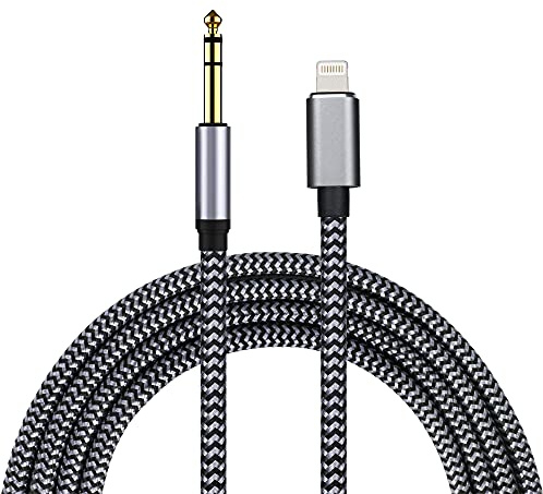 WORLDBOYU Cable de audio estéreo TRS Lightning a 6,35 mm para iPhone 14/13/12/XS/XR/8/7/iPad/iPod, amplificador, altavoz, auriculares, consola de mezcla, 3.3 pies