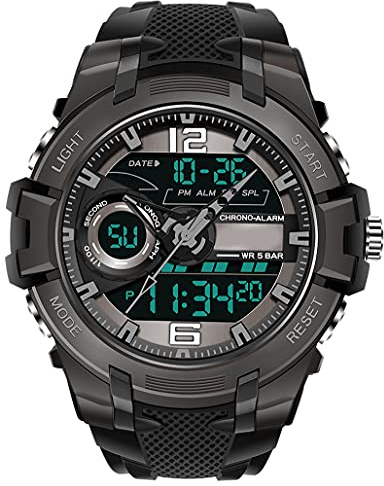 Herren Sport Digitaluhr Militär Tactical Watch Chronograph 2,12 Zoll Großes Zifferblatt 5 ATM Wasserdicht Analog Stoppuhr Wecker Armee Stoßfest LED Licht Lässig Armbanduhr Männer Jungen Zwei Zeitzonen
