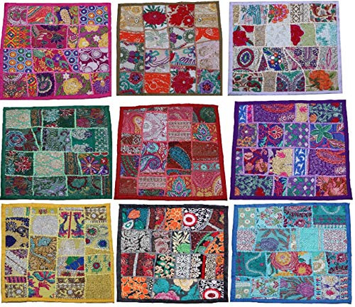 JGARTS Set of 10 Hand Embroidered Patchwork Cushion Covers Indian Decorative Banjara Pillow Covers Sofa Cushion Cases Bedding Pillow Throw Cushion