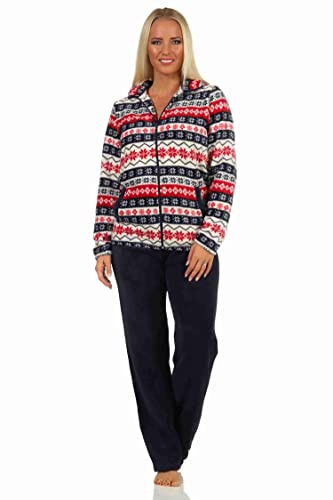 NORMANN-Wäschefabrik Toller Damen Hausanzug aus Coralfleece in wunderschöner winterlichen Optik - 202 216 959, Farbe:rot, Größe:40/42