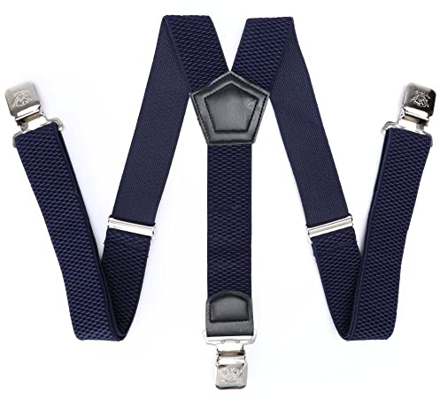 Leoodo Bretelles pour hommes et femmes, larges, en forme de Y, pour pantalon de travail, de ski, de moto, de fête, avec 3 clips solides et différents motifs amusants, bleu marine, taille unique
