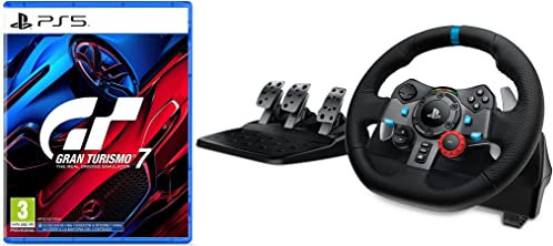 Playstation Gran Turismo 7 [PS5] + Logitech G29 Driving Force Volante de Carreras y Pedales Ajustables, Force Feedback, Aluminio Anodizado, Palancas de Cambio, Volante de Cuero, Enchufe EU, PS5, PS4, PC, Mac