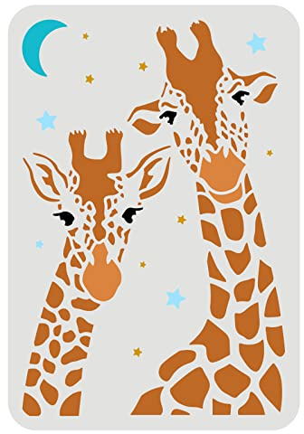 FINGERINSPIRE Giraffe Schablone 29,7x21cm Zwei Giraffe Zeichnung Malerei Schablonen Kunststoff Zoo Tiere Schablonen Wiederverwendbare Mond Stern Malschablone für Malerei auf Holz Boden Wand Fenster