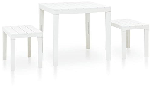 Gartenmöbel-Sets, Gartenmöbel, mit 2 Bänken, Kunststoff, Weiß
