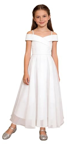 Oyolan Kleid Mädchen Festlich Taufe Fotografie Cocktail Blumenmädchenkleider Formelles Mädchenkleid Für Hochzeitsfeiern Abendkleid Weiss 146-152