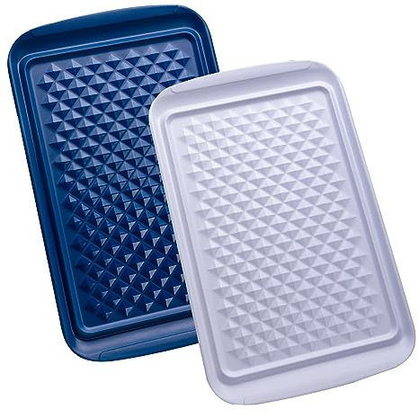 LEHAHA Grilling Prep Trays, Melamine BBQ Prep and Serving Platter and Tray for Outdoor Entertaining, Food Serving Tray, Set of 2, 17 x 10.5, Blue and White