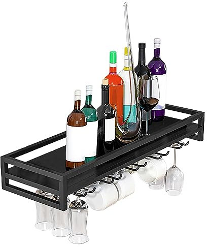 LIGUOYI Weinglashalter Metall, Weinregal Glashalter Wand Regal Stielgläserregal Leicht Zu Montieren Schwarz/Gold/Weiß Für Bar Küche, Multifunktional Platzsparend Weinglashalter Hangend