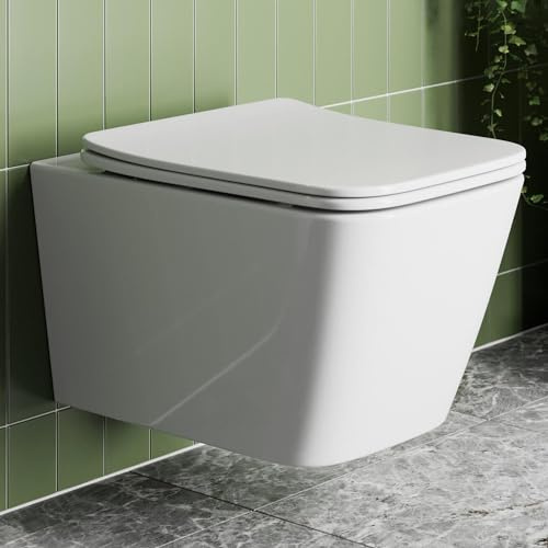 Modern Slim Square WC Toilet Seat Bathroom Soft Close Top Fix Hinges Gloss White
