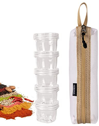 RoseFlower Gewürzbehälter Camping Set Reise Gewürzbehälter 5 Gewürzdosen à 40 ml aus Plastik mit Canvas-Aufbewahrungstasche für Camping, BBQ,Picknick, Reisen #Weiß