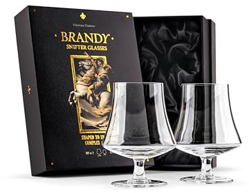GLASSIQUE CADEAU Bicchieri da brandy, cognac e armagnac da 425 ml, misura media, set di 2 ciotole in cristallo con stelo corto, eleganti bicchieri per liquori e liquori