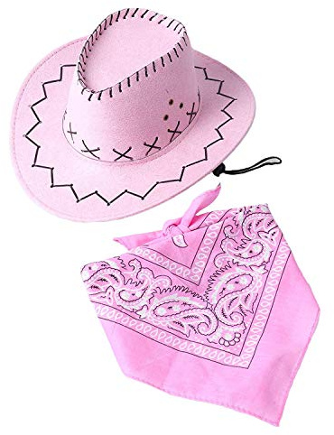 Carnavalife Sombrero Cowboy Cowgirl de Vaquero con Pañuelo Bandanas Paisley de Algodón Toy Story Western Occidental Oeste Country Disfraz para Adulto y Niños (Rosa, Niños/54cm)