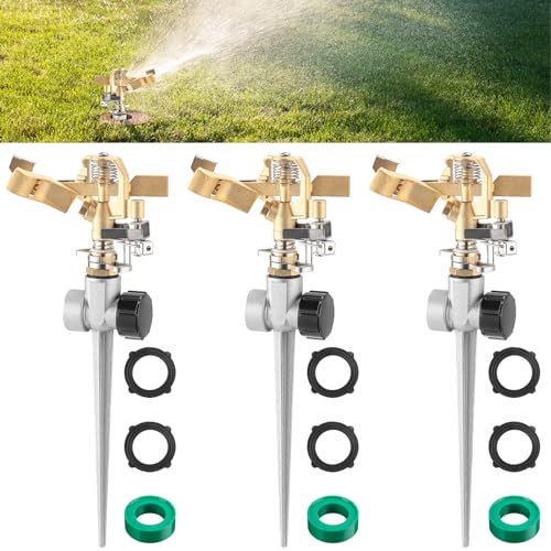 JaGely Rasensprenger für Hof, verstellbarer Hofsprinkler, strapazierfähig, Messing, Schlagkopf, Schlauchsprinkler mit Banddichtung, Rasenausrüstung für große Flächen, Garten, Gras, Hof, Bewässerung