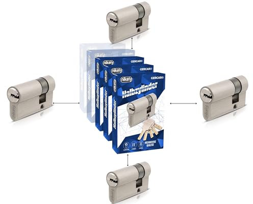 GERCAR Lot de 4 demi-cylindres Pro à fermeture identique 30/10 - 4 demi-cylindres profilés pour porte de garage avec 20 clés - Serrure de porte de garage 40 mm - Longueur : 40 mm, A : 30 B : 10 -