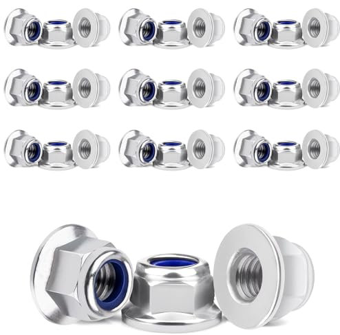 qingmeng Muttern M6, 20 Stück Sechskant Flanschmuttern DIN 6926 Mutter Edelstahl A2 V2A Flansch Selbstsichernde Stopmuttern Klemmmuttern Regelgewinde Set Sechskantmuttern