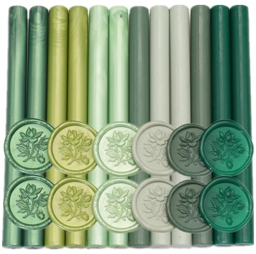 ONWINPOR Sage Green Sealing Wax Sticks - 12 Pcs for Wax Seal Stamp, 6 Colors Green Series Set for 0.43'' Glue Gun