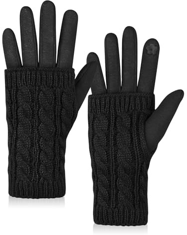 Becellen Guanti Invernali da Donna, 2 in 1 Guanti Termici Touch Screen Guanti Spessi Foderati con Guanti senza Dita a Maglia