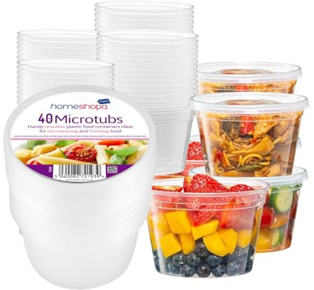 HOMESHOPA Plastic Food Storage Containers, 40 Pack 550ml Round Microwave Clear Container with Lids, BPA Free Stackable Airtight Reusable, Dishwasher & Freezer Safe, Meal Prep Takeaway Tubs